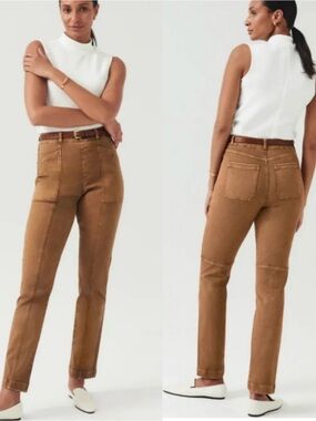 SPANX Stretch Twill Straight Leg Jeans in Acorn Mustard M *EUC* 25” Inseam PM